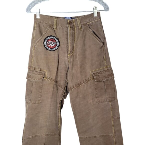 Vintage Gear Seven Cargo Canvas Skate Pants Youth Size 14 Faded Brown Wide Leg - Picture 3 of 11